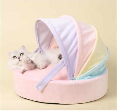 China 2021Cozy Breathable And Comfortable Wholesale Multi Color Soft Warm Semi-enclosed Cat Cave Bed Winter Pet for sale