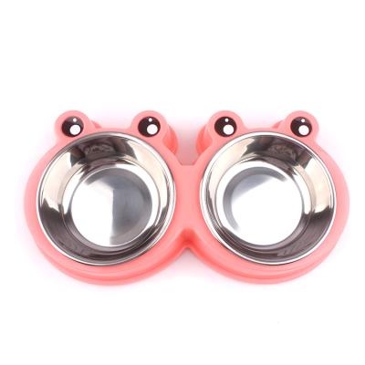 China Viable Small Dog Cat Double Bowl Comes Extra Two Stainless Steel Pet Bowls for sale