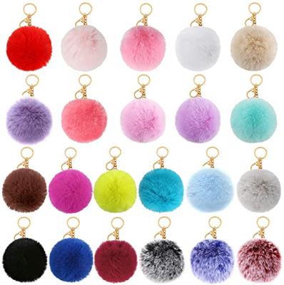 China OEM High Quality Hairy Puff Ball Pink Pom Pom Keychain For Women And Furry Girls for sale