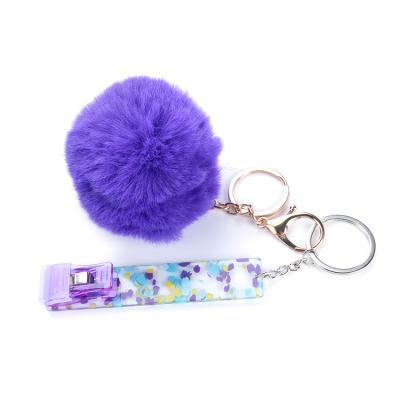 China Wholesale Eco-Friendly Customize Elegant Luxury Acrylic Card Grabber Long Nails ATM Credit Debit Key Key Chain With Pom Pom for sale