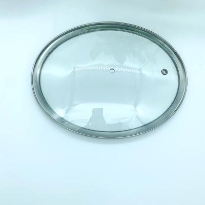 China Silicone G257*316 Pot Cover Tempered Glass Glass Lid Viable Cooking Pot Oval Glass Pot Lid for sale