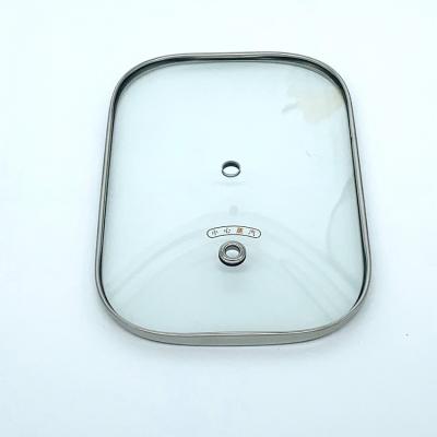 China Viable Stored Rectangular Glass Pot Lid Vapor Hole Jar Lid With Silicone Rim for sale