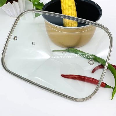 China Viable Glass Lids For Cookware G236*334 Rectangle Top Cover Glass Frying Pan Lid for sale