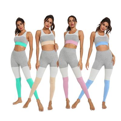 China Breathable Ladies Clothing Fitness Gym Wear Patchwork Compression Bra And Leggings Sports Activewear Plain Plus Size Women Yoga Seamless Set for sale