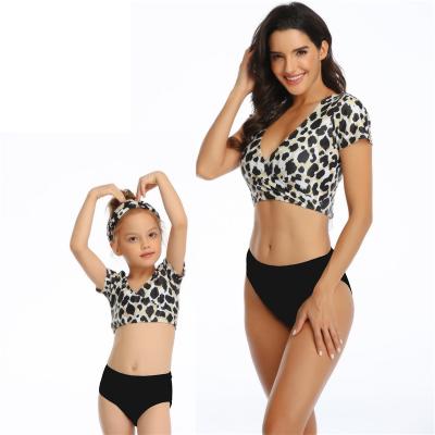 China Mommy and Me Plus Size Short Sleeve Print Beach Bikini High Waisted Swimwear Sexy Matcing 2 Piece Swimsuit for sale