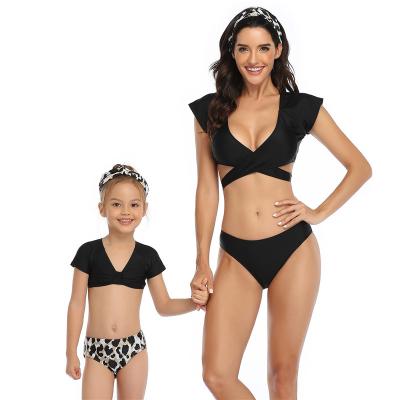 China Girl Matching Family Plus Size Leopard 3 Piece Swimwear Floral Print Bikini Swimwear With Shorts Beach Wear for sale