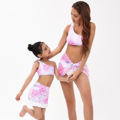 China Mommy and Me Plus Size Swimwear Matching Baby 3 Piece One Shoulder Dresses Beachwear Mommy Mommy Beachwear Bikini Family Outfits for sale