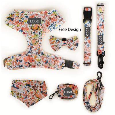 China Adjustable Polyester Pet Harness Vest and Collar Leash Dog Harness Sets with Bowknot Decoration XL L M S Sizes Big Bowknot for sale