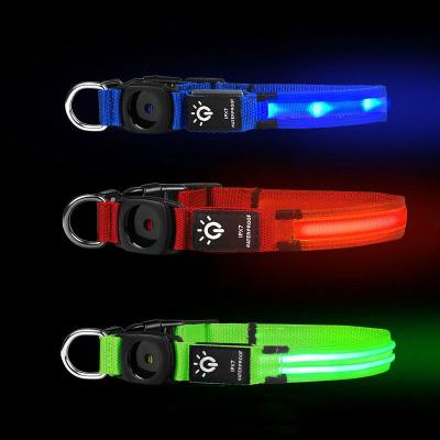 China LED Dog Collar Waterproof Medium Large Dogs AirTag Holder Flash Light Up Customized Logo Design for sale