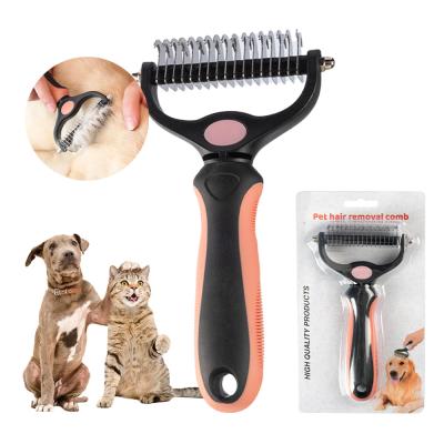 China TPR Dog Hair Remover Brush Portable Double Side Shedding Comb For Dogs for sale