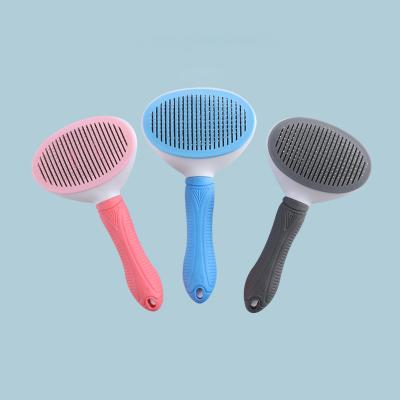 China Pet Hair Remover Comb Gray Dog Grooming Brush Self Cleaning Slicker Portable Custom Logo for sale