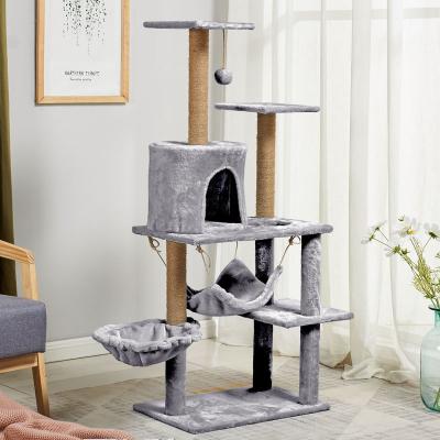 China 38*55*130cm Sustainable Multilayer Tower for Large Cats Extra Large 49 Inches Big Cat Activity Black Climbing Tree House for sale