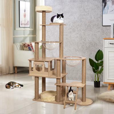 China Cat Active Play Toy Multi-Level Tall House Cat Activity Tree with Sisal Scratching Posts Wood Activity Cat Playhouse for sale