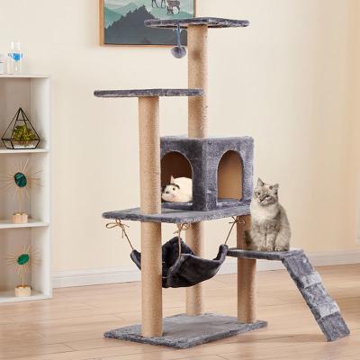 China Casa de árboles de gatos de varios niveles Rascador de postes pesados con cuerda de sisal Torre de gatos columna de escalada árbol para gatos y animales en venta