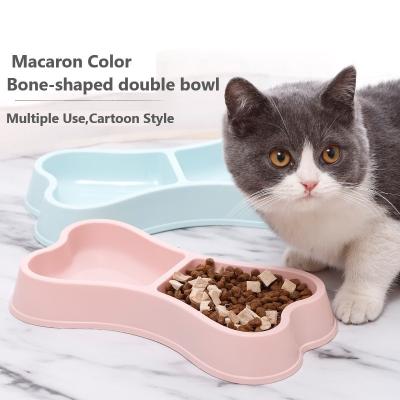 China Pet Bowls Feeders Sustainable Macaron Color Bone Shape Double Food Bowl for Dogs and Cats for sale