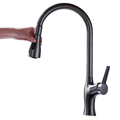 China Sense Faucets Wholesale New Black Pull Down Strip Mixer Kitchen Sink Pumping Hot And Cold Faucet for sale