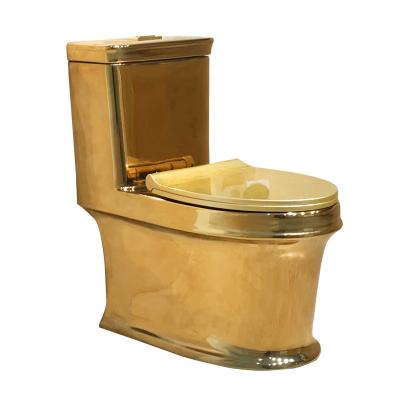 China Wholesale Gold Plated Double-Flow Longstar Commode Toilet S Trap 300mm Gold Color One Piece Ceramic Toilet for sale