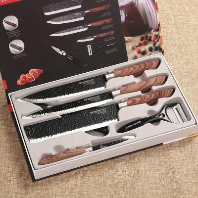 China High Quality Viable Non-Stick Coating 6pcs Stone Knife Set Coated Kitchen Knife Set Gift Box for sale