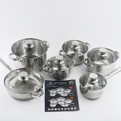 China QR-8878 Stocked Silver Color Stainless Steel Cookware Pots Cooking 12 Pcs Cookware Set Multifunctional Kitchen Cooking Pot Set for sale