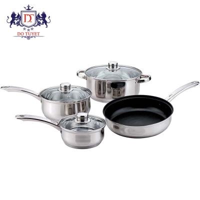 China 7pcs Kitchen Stocked Pot and Nonstick Pans Glass Lid Cooking Stainless Steel Cookware Sets Nonstick Frying Pan for sale