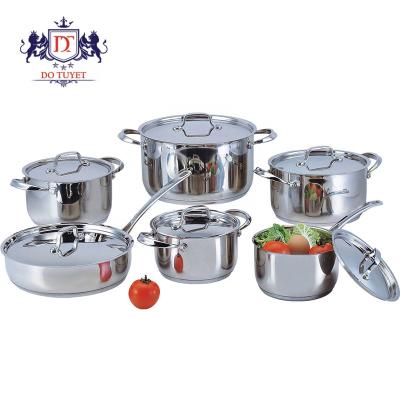 China 2021 Sustainable New Product Soup Pot Milk Pot 12 Pieces Stainless Steel Kitchen Cookware Sets With Gold Handle for sale