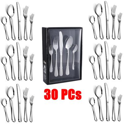 China Cutlery Set Gift Box Package 30 PCs Stainless Steel Viable Flatware Sets 5 Sets Luxury Titanium Metal Dining Service For 6 Person for sale