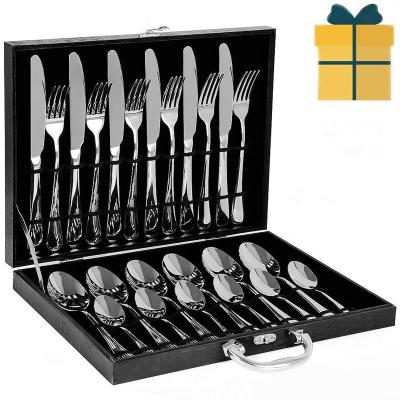 China Sustainable Stainless Steel Flatware Set Cutlery Sets Service For 6 Person With Black Gift Box for sale