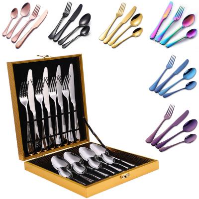 China Viable Flatware Sets Gift Box Cutlery Set Stainless Steel Titanium Colored Black 16 Pcs With Gold Luxury Wedding 50 Morden Sets for sale