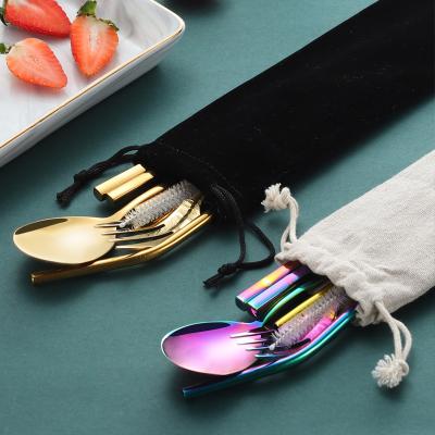 China Sustainable Portable Stainless Steel Cutlery Set Outdoor Camping Travel Flatware Utensils Set for sale