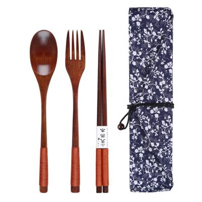 China Portable Disposable Wooden Outdoor Travel Cutlery Sets Spoon and Fork Chopsticks Set for sale