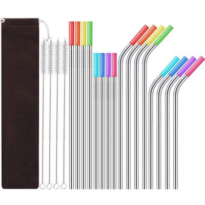 China Eco Friendly Drinking Straws Set With Silicon Tips Metal Straw Sets With Brush for sale