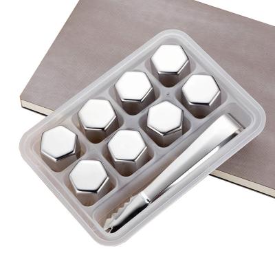 China 4/6/8 Pcs Creative Whiskey Stone Stainless Steel Viable Cooling SS304 Ice Cube Set With Clips for sale