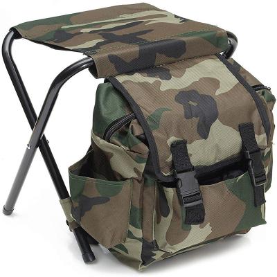 China QUAWE Camouflage Oxford Folding Steel Frame Stool Multifunctional Portable Military Backpack Chair for Camping and Fishing for sale