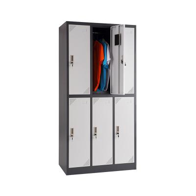 China RAL Color Metal Gym Lockers With Cam Handle Lock 6 Door Metal Wardrobe Lockers for sale