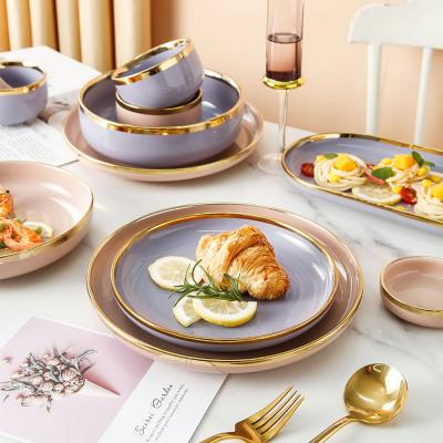 China Viable Pink Purple Dinnerware Sets European Style Phnom Penh Dinnerware Sets Bowl Dish Dish Spoon Ceramic Gift Package for sale