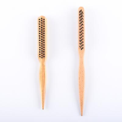 China Waterproof 100% Natural Boar Bristle Teasing Wooden Hair Brush With Tail Handle for sale