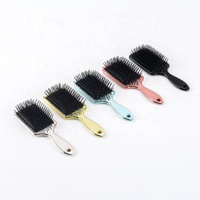 China Hot Selling Waterproof Metal Palette Shiny Gold Hair Brush Creative Scalp Massage Hair Brush Palette Art Bling Hair Brush for sale