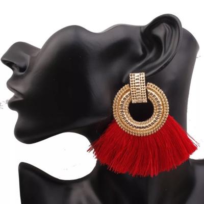 China Designer Bohemian Fringe Ear Drop Women's Ethnic Geometric Female Spring Earrings Exaggerated Large Tassel Earrings for sale