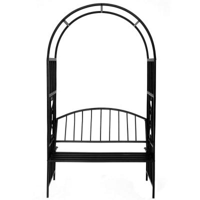 China Easily Assembled Outdoor Decorative Black Patio Furniture Pergola Supplies Metal Garden Arch With Seats for sale