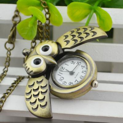 China High Quality Vintage Antique Fashion Retro Unisex Vintage Key Chain Owl Pendant Antique Necklace Pocket Open Watch Gift for sale