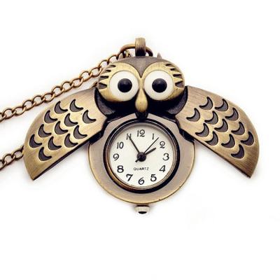 China Antique Owl Shape Watch Set Kid Gift Animal Pocket Watch With Chain for sale