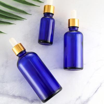 China Wholesale 10ml Gold Metal Serum Foil Dropper Dropper Cosmetic Essential Oil Bottle Blue High Technology Collar Cap+Glass Pipette+Silicone Aluminum Rubber Push Opener Reasonable Prices for sale