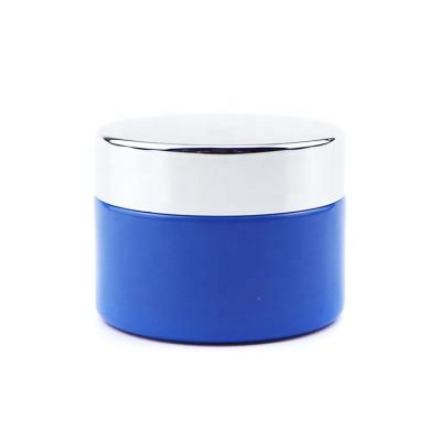 China Eco-friendly Cheap Personalized Cosmetic Gold Shiny Aluminum Cap 20g 30ml Lip Creams Empty Portable Round Cream Jar 30g Blue Jars With Spatula for sale