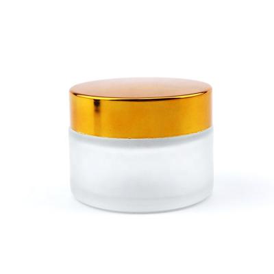 China Luxury Aluminum Lid 30ml Empty Cosmetic Gold Metal Savings Oily Body Scrub Opaque Frosted Cosmetic Glass 1oz Jar With Gold Metal Lid For Bath Salt Lotion for sale