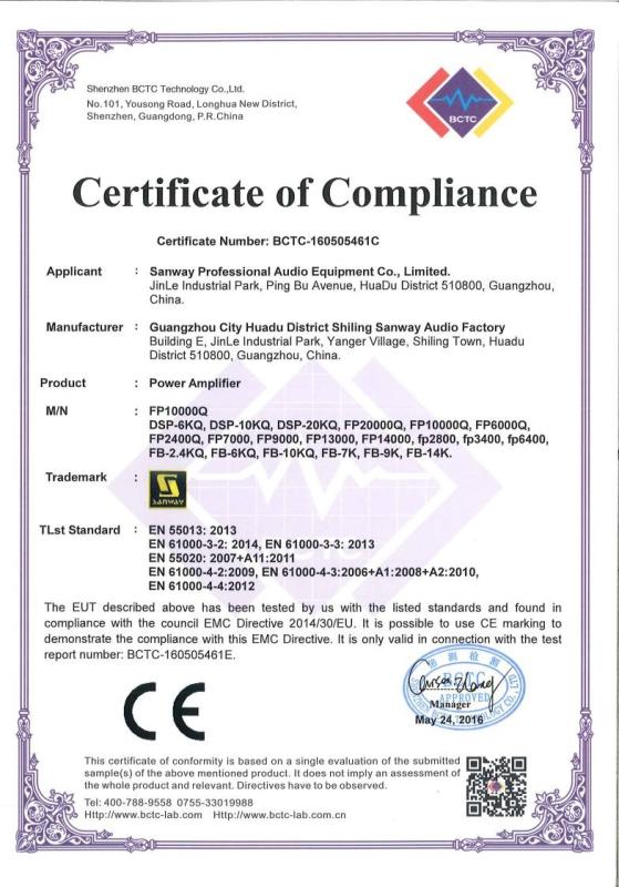 CE-EMC certificate of FP10000Q - Guangzhou   Sanway   Audio Factory