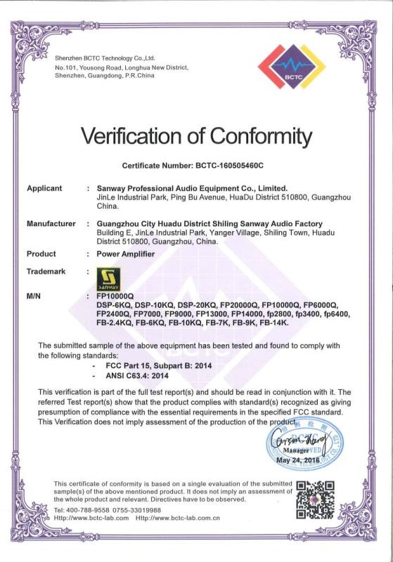 FCC certificate of FP10000Q - Guangzhou   Sanway   Audio Factory