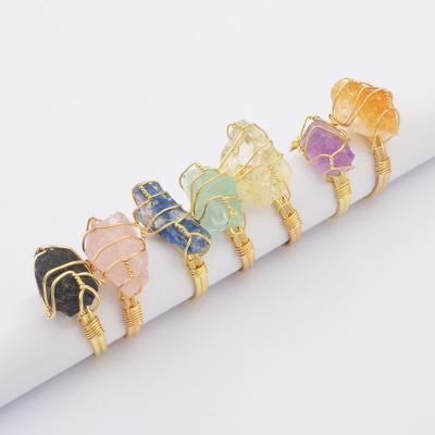 China Gold Plated Gemstone Ring Wire Wrap Handmade Healing Crystal Ring from BOHEMIA for sale