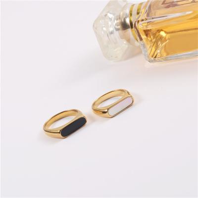 China 2021 High End Nickel Free Lead Free 18K Gold Plated Black White Shell Finger Rings For Women Stainless Steel Jewelry for sale