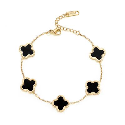 China FASHIONABLE Wholesale Hot Sale Jewelry Gift Stainless Steel Luxury 18K Gold Lucky Flower Bracelet For Women for sale