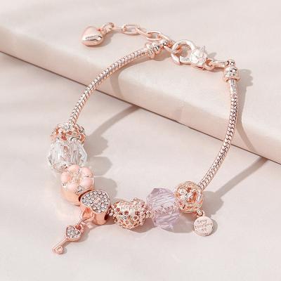 China 2021 Lead Free and Nickel Free Best Selling Bracelet Rose Gold Plated Rhinestone Crystal Charm Heart Zircon CZ Drop Key for sale